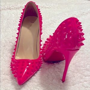 Hot Pink spiked red sole stilettos